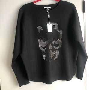 Black skull rhinestone sweater, size M, new